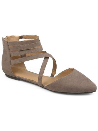 JOURNEE COLLECTION Womens Taupe Gray Strappy Adjustable Ankle Strap Marlee Pointed Toe Zip-Up Flats Shoes 8.5 M