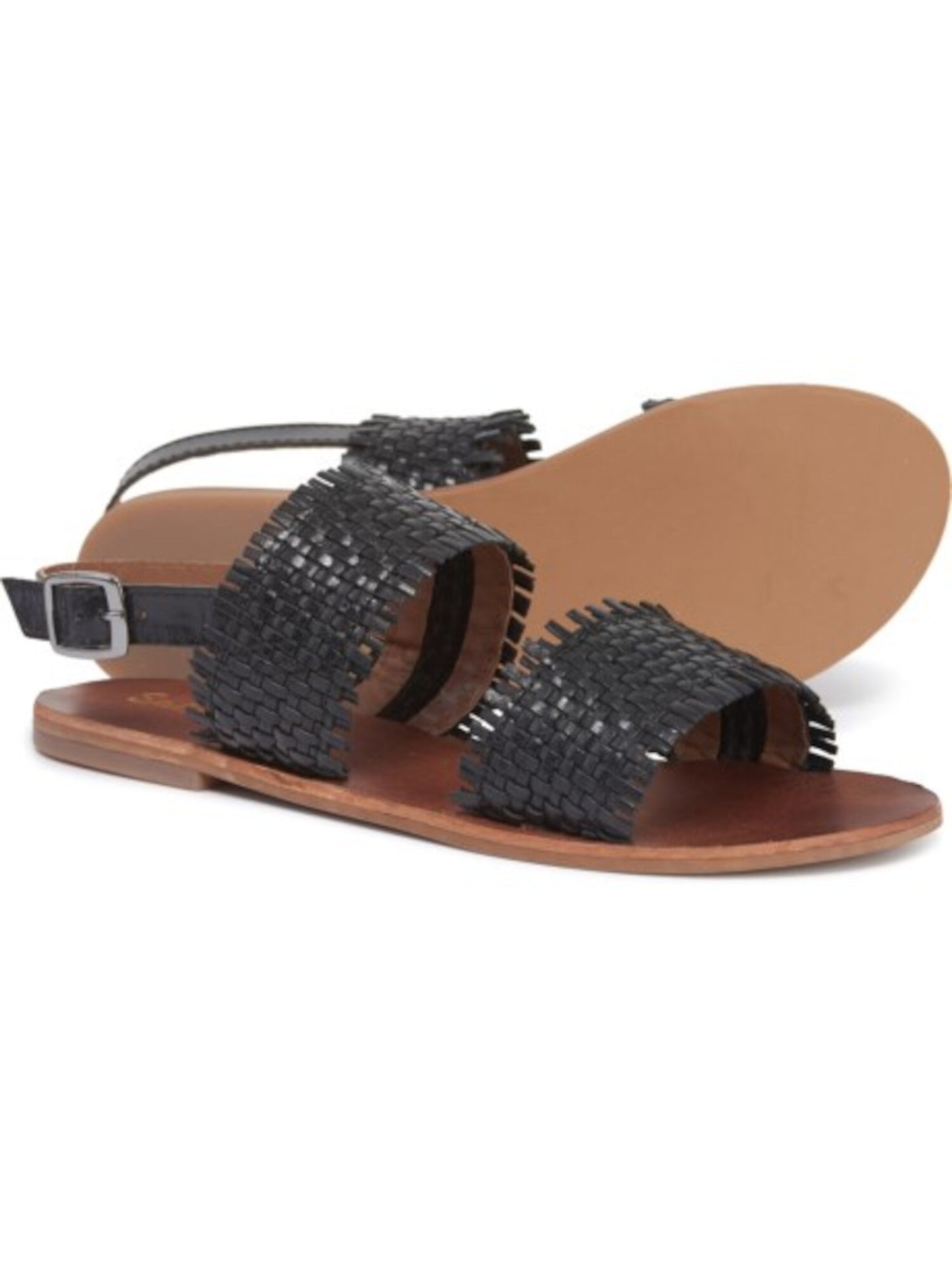 SPLENDID Womens Black Woven Adjustable Strap Thomas Round Toe Block Heel Buckle Leather Sandals Shoes 5.5