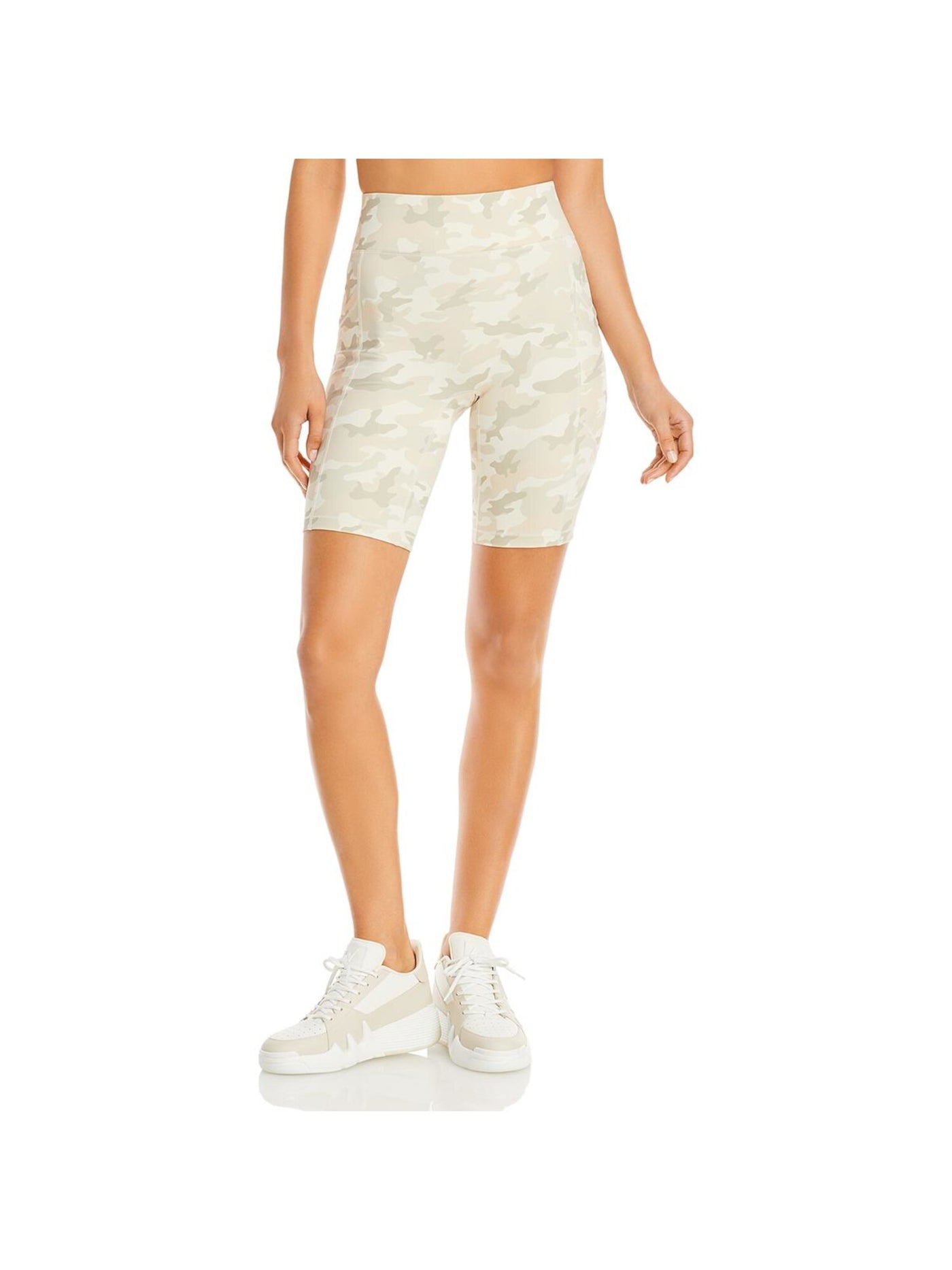 ALL ACCESS Womens Beige Stretch Fitted Pocketed Extra Wide Waistband Camouflage Active Wear High Waist Shorts S