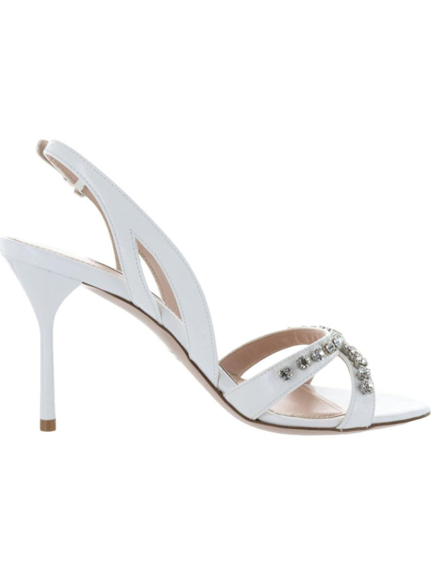 MIU MIU Womens Bianco White Jewel Embellished Calzature Donna Open Toe Stiletto Buckle Leather Dress Slingback Sandal 38