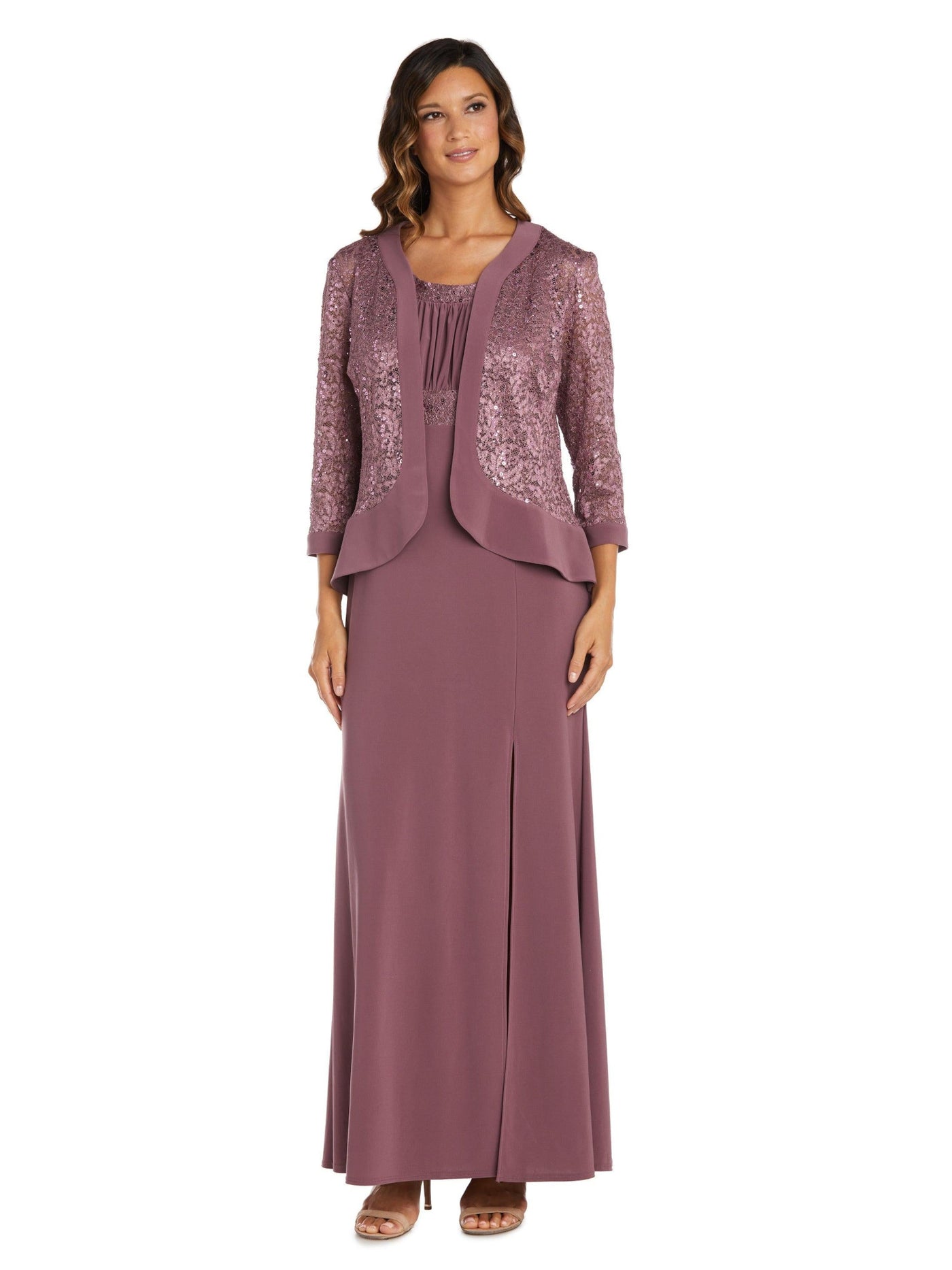 R&M RICHARDS Womens Purple Sequined Solid Trim 3/4 Sleeve Open Front Evening Cardigan 6