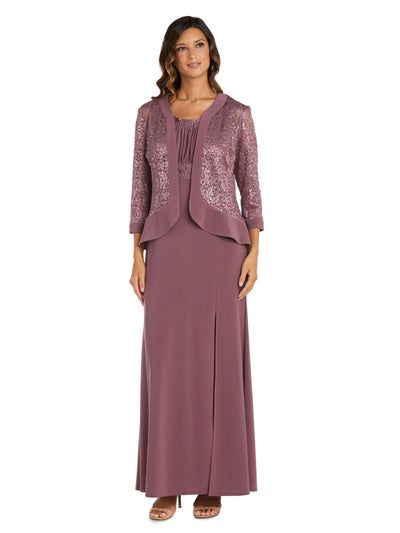 R&M RICHARDS Womens Purple Sequined Solid Trim 3/4 Sleeve Open Front Evening Cardigan 6