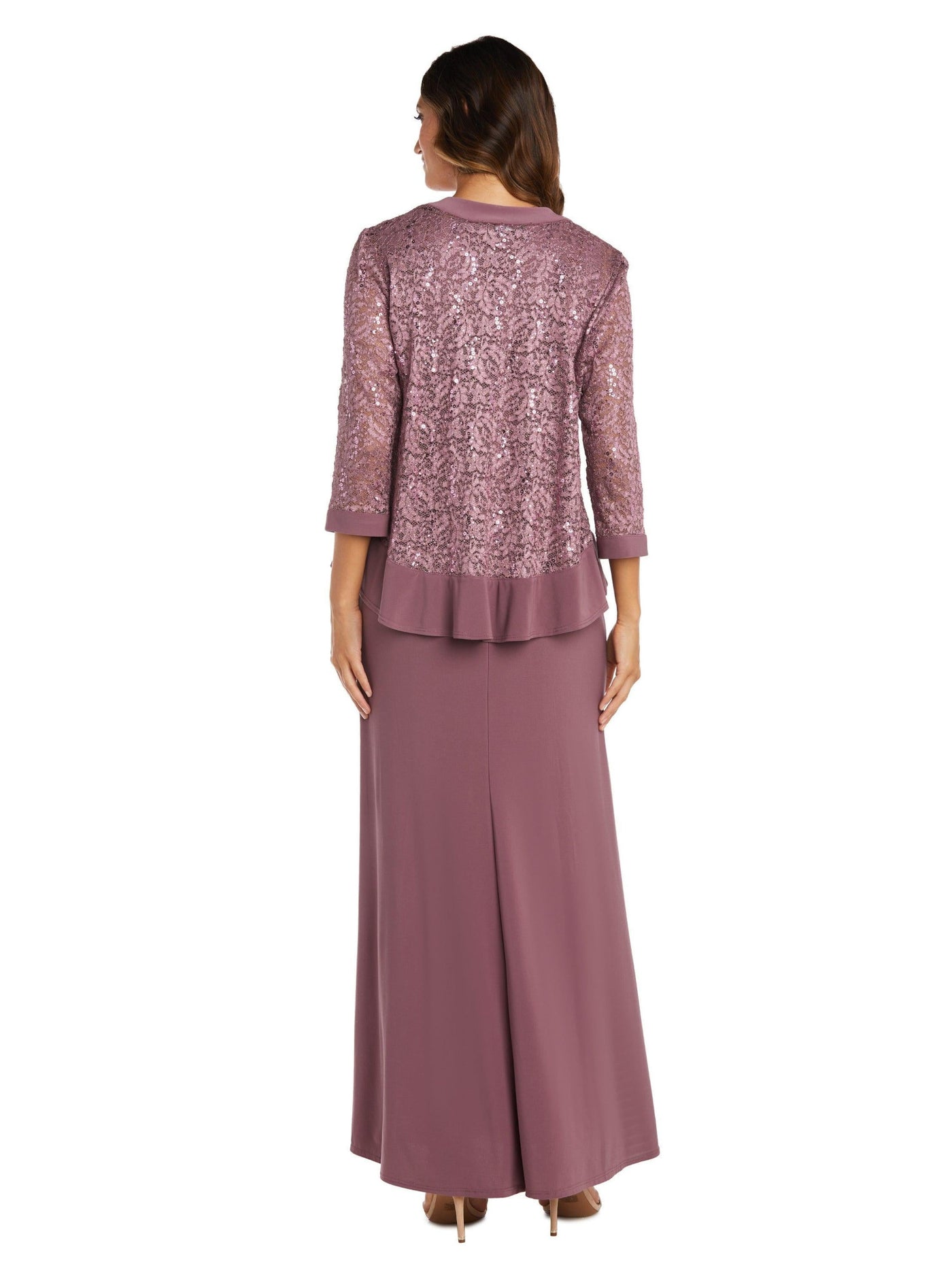 R&M RICHARDS Womens Purple Sequined Solid Trim 3/4 Sleeve Open Front Evening Cardigan 6