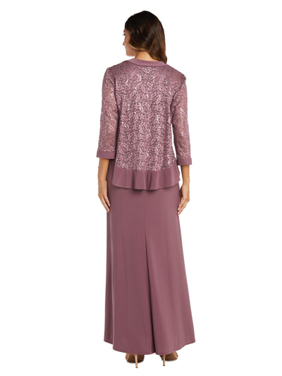 R&M RICHARDS Womens Purple Sequined Solid Trim 3/4 Sleeve Open Front Evening Cardigan 6