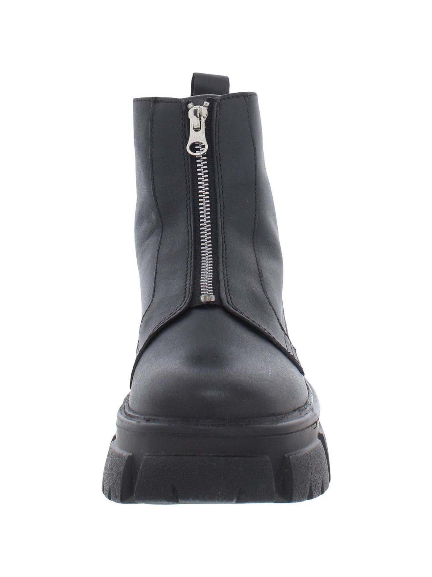 AQUA Womens Black Pull Tab 1-1/2" Platform Comfort True Round Toe Zip-Up Leather Booties 6 M