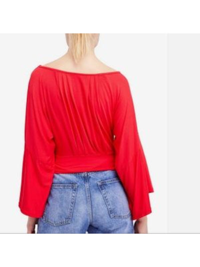 FREE PEOPLE Womens Red Long Sleeve Off Shoulder Blouse S