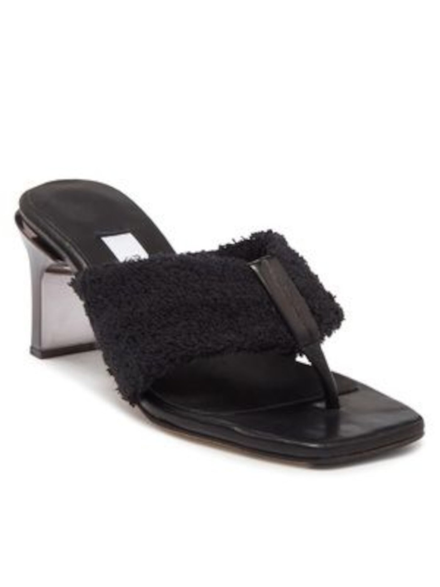 MIISTA Womens Black Towel Translucent Designer Heel Padded Carissa Square Toe Slip On Leather Thong Sandals Shoes 39