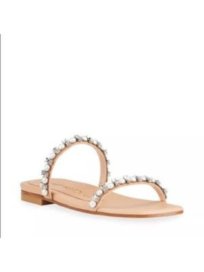STUART WEITZMAN Womens Beige Embellished Aleena Square Toe Slip On Leather Slide Sandals Shoes 7 B