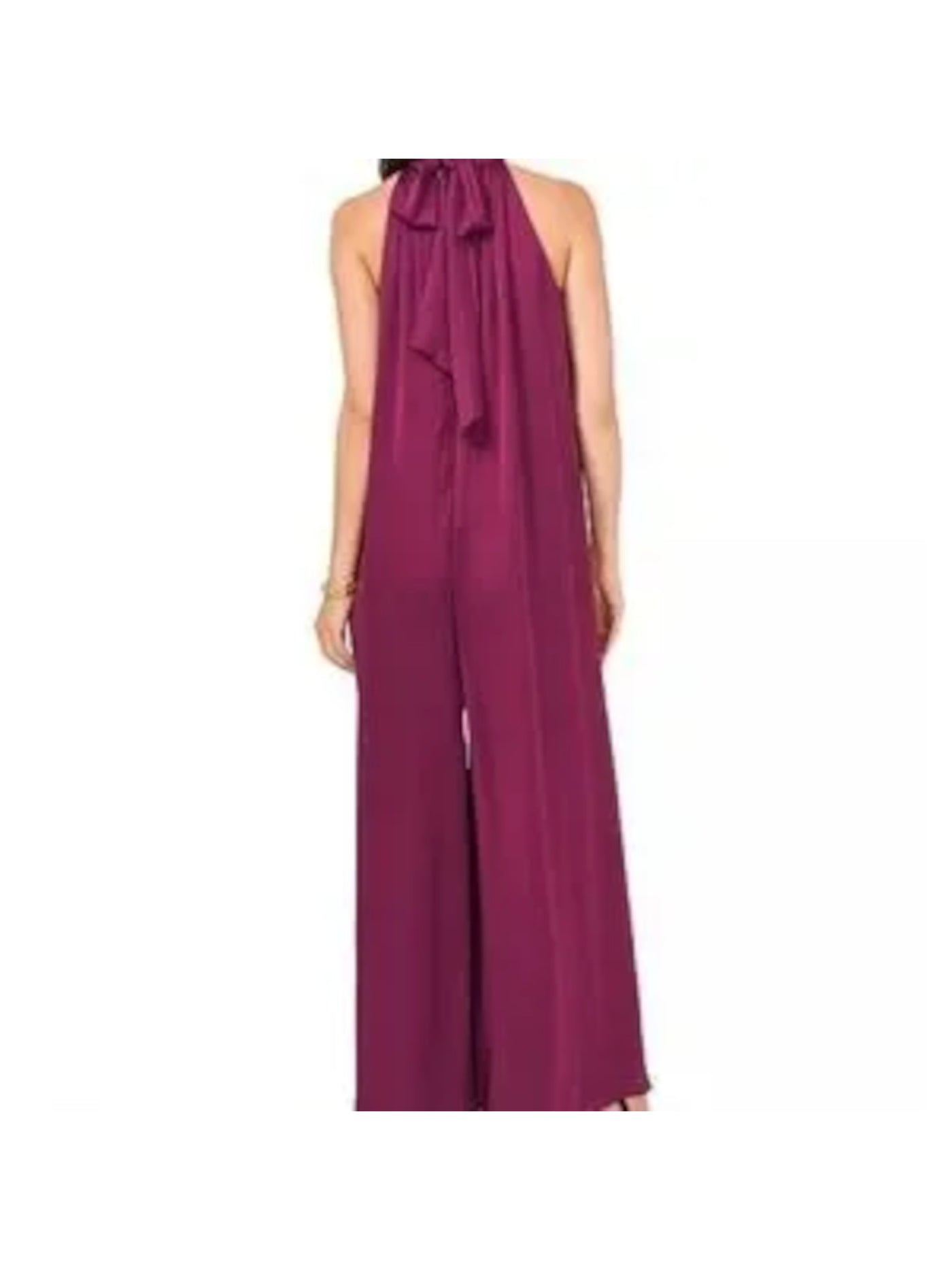JBS LIMITED Womens Purple Zippered Pleated Tie Keyhole Back Lined Sleeveless Halter Party Wide Leg Jumpsuit XL
