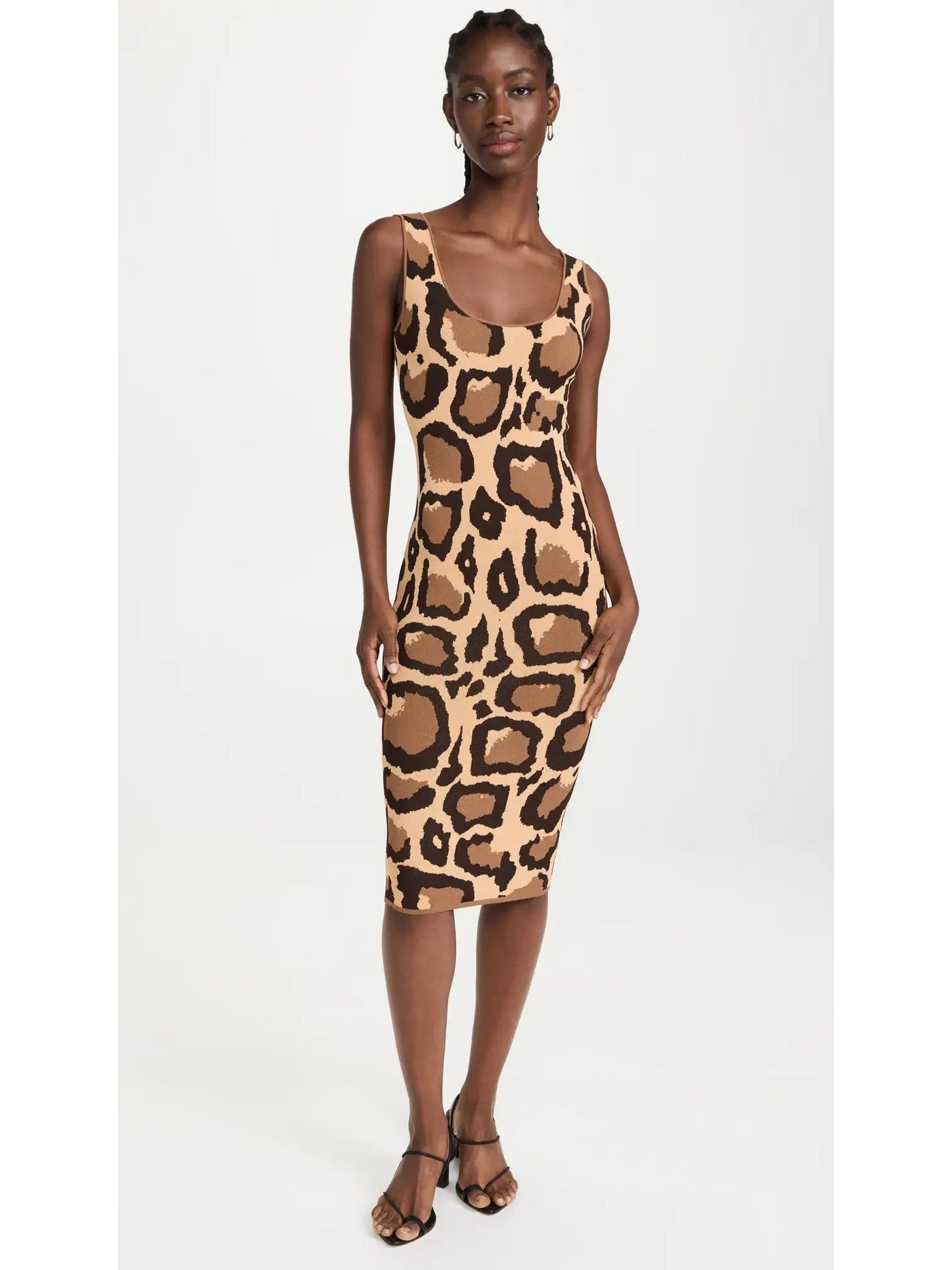 SERGIO HUDSON Womens Brown Unlined Pullover Animal Print Sleeveless Scoop Neck Midi Cocktail Body Con Dress L