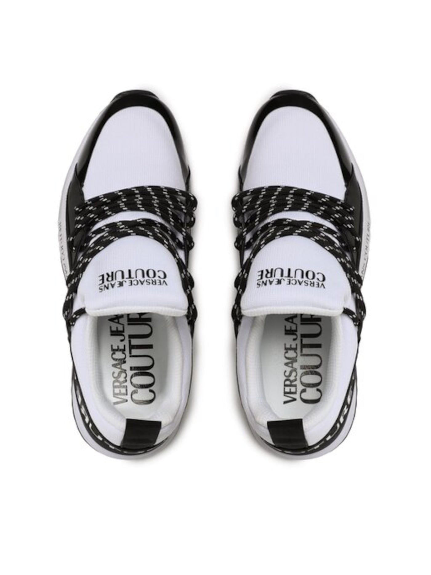 VERSACE JEANS COUTURE Mens White Colorblocked Stripe Heel Pull-Tab Logo Accent Straps Cushioned Treaded 76ya3sa3 Zs446 Bianco L02 Round Toe Wedge Lace-Up Sneakers Shoes 8.5