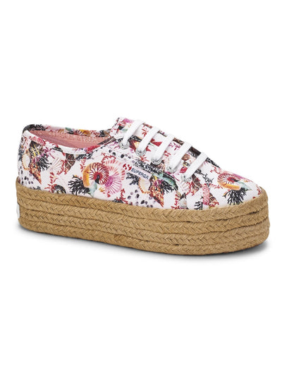 SUPERGA Womens Pink Shell Design Espadrille Braided Woven Mary Katrantzou Round Toe Lace-Up Athletic Sneakers Shoes 6