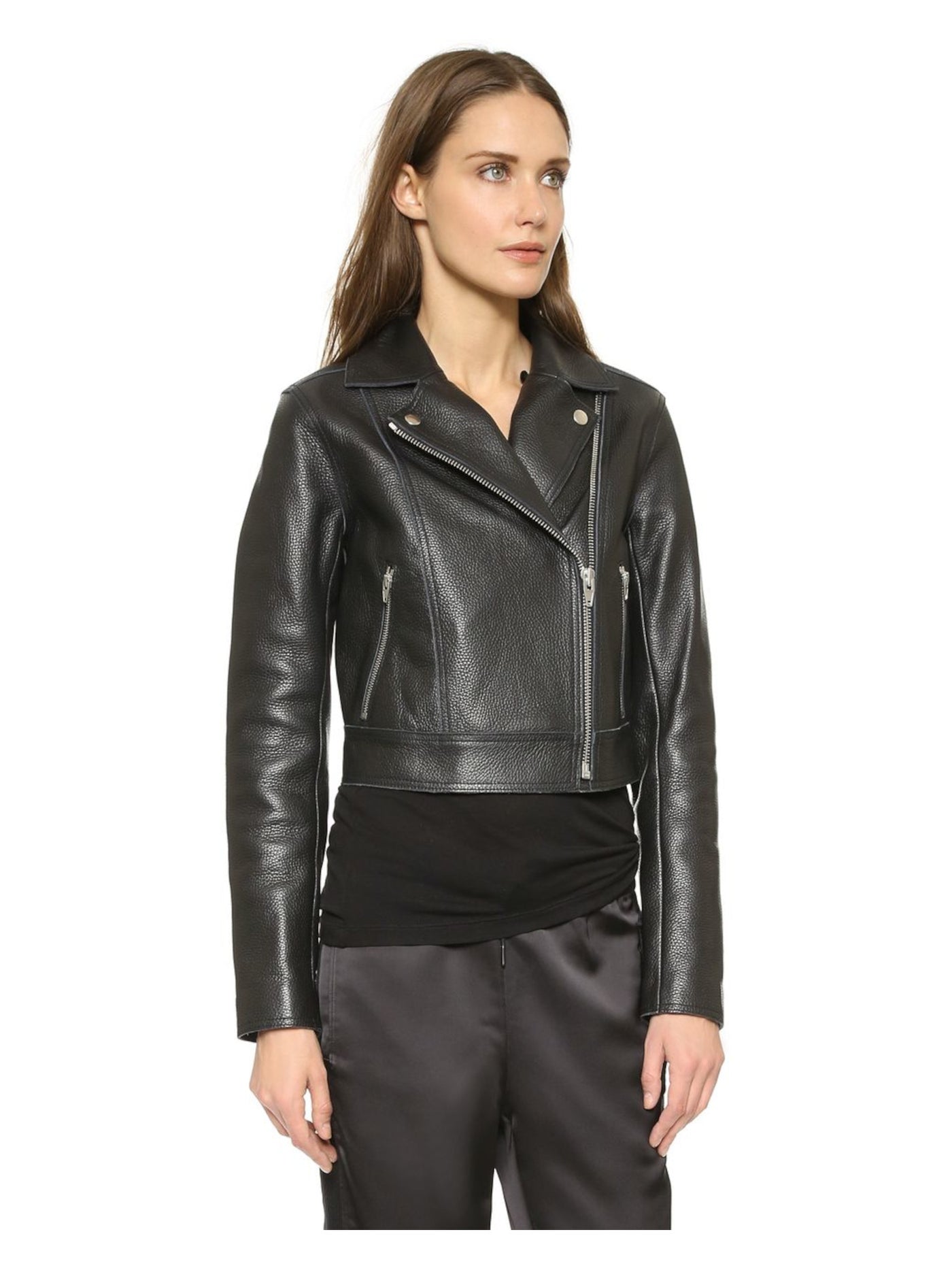 ALEXANDER WANG Womens Black Zippered Pocketed Asymmetrical Lined Motorcycle Jacket 2