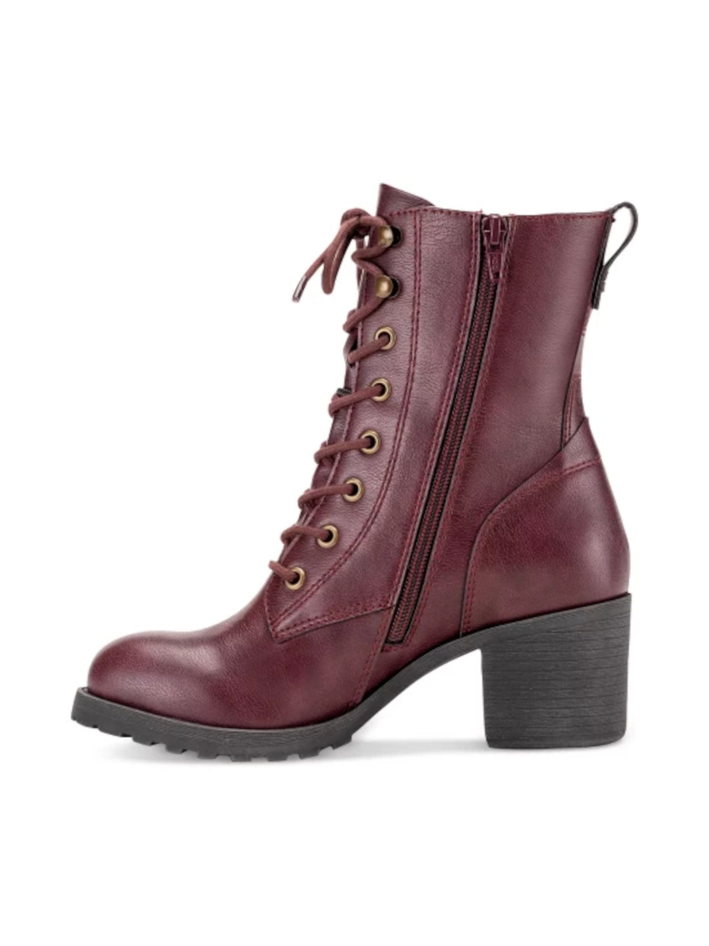 SUN STONE Womens Burgundy Slip Resistant Lace Sloanie Round Toe Block Heel Hiking Boots 6 M