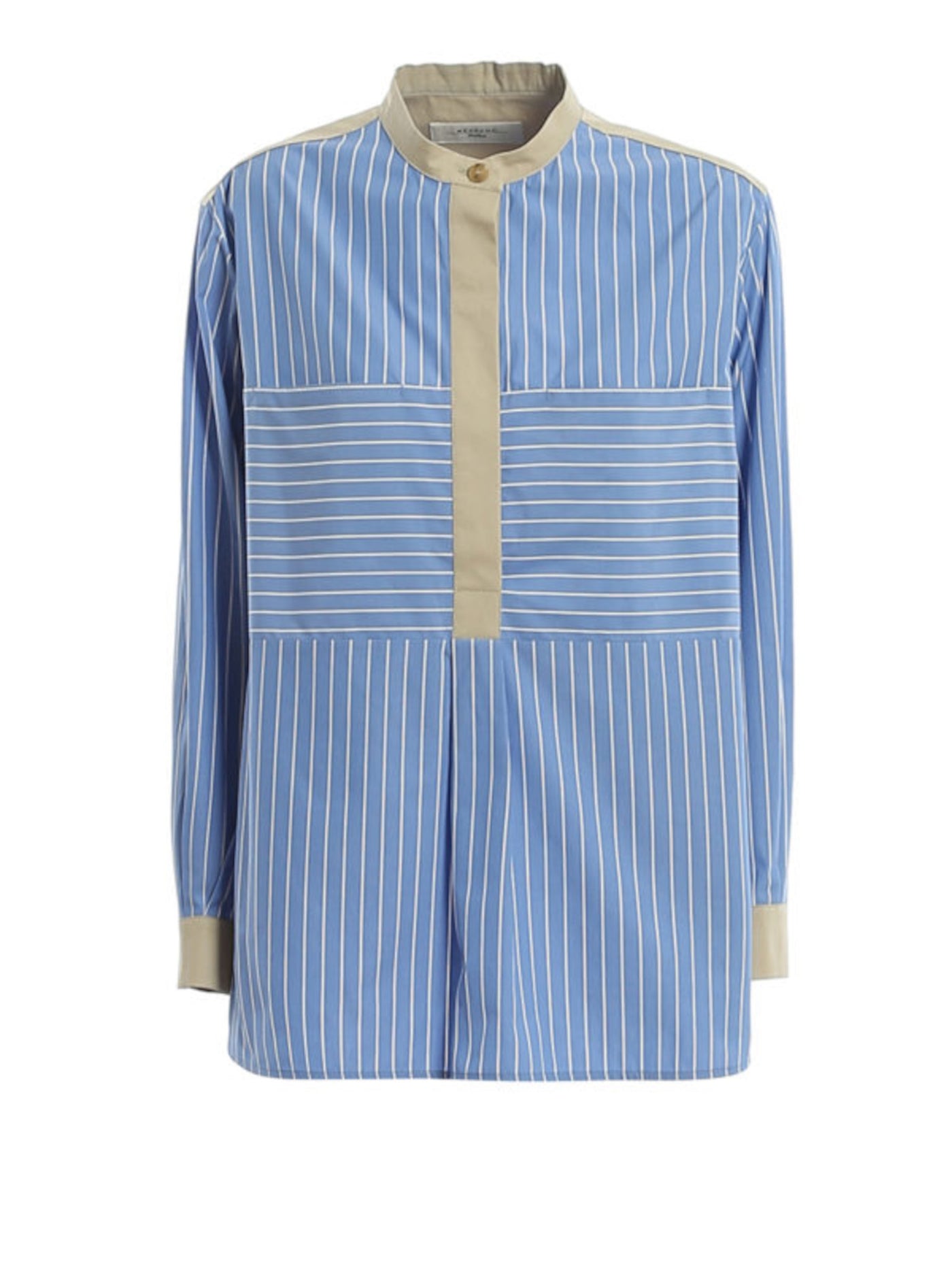 MAXMARA Womens Light Blue Striped Long Sleeve Mandarin Collar Tunic Top 8