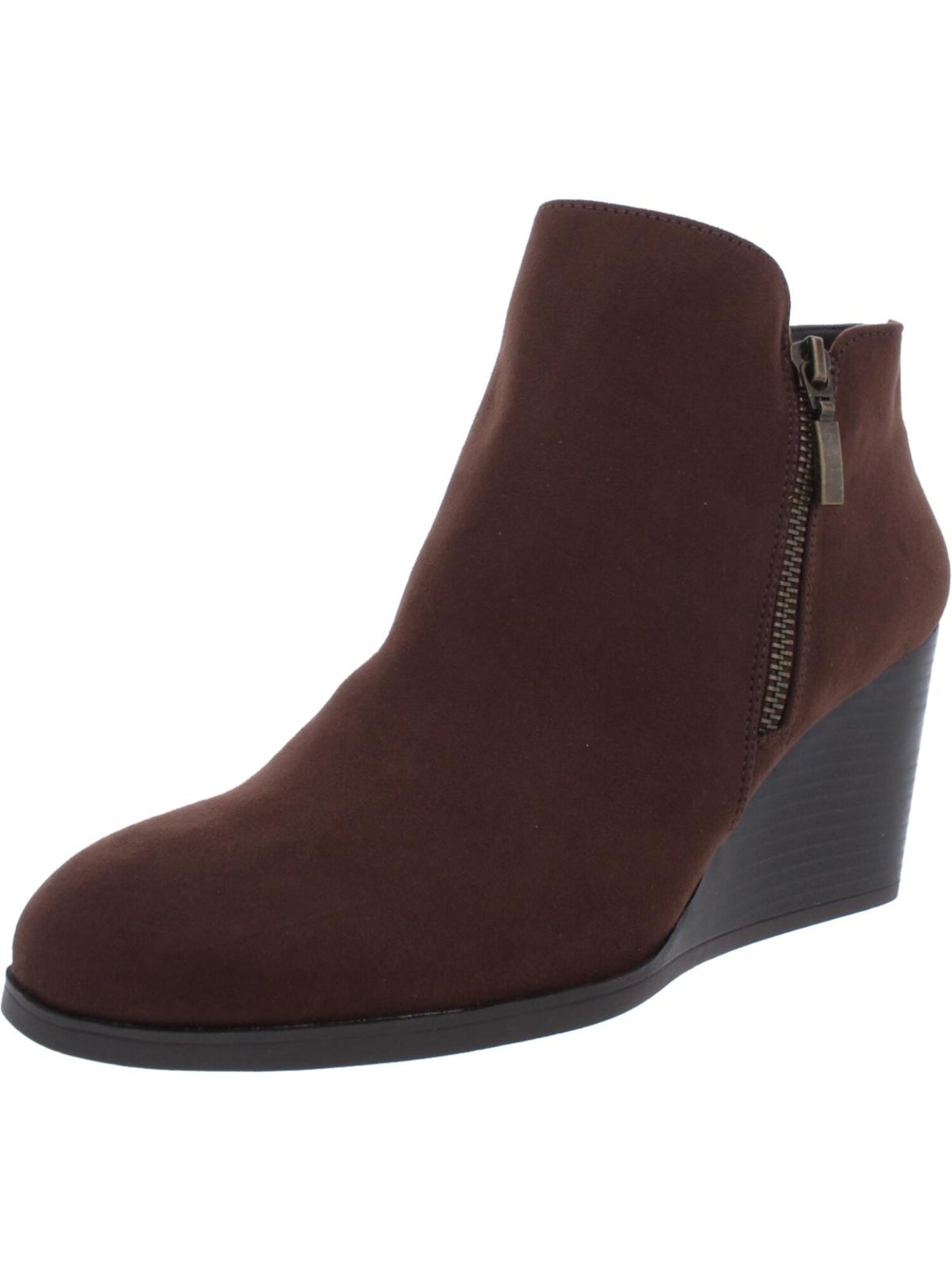 STYLE & COMPANY Womens Brown Asymmetrical Topline Cushioned Round Toe Wedge Zip-Up Booties 9