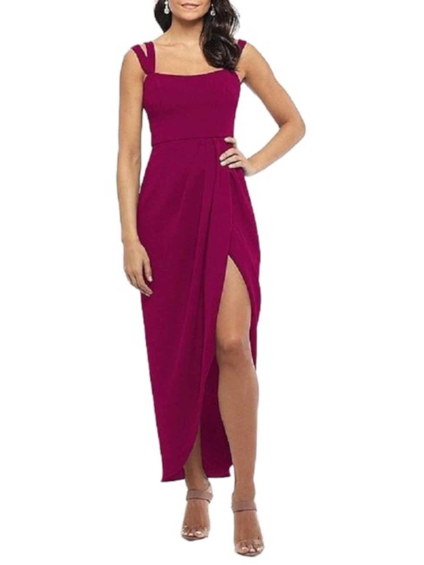 XSCAPE Womens Purple Slitted Sleeveless Scoop Neck Maxi Evening Sheath Dress 6