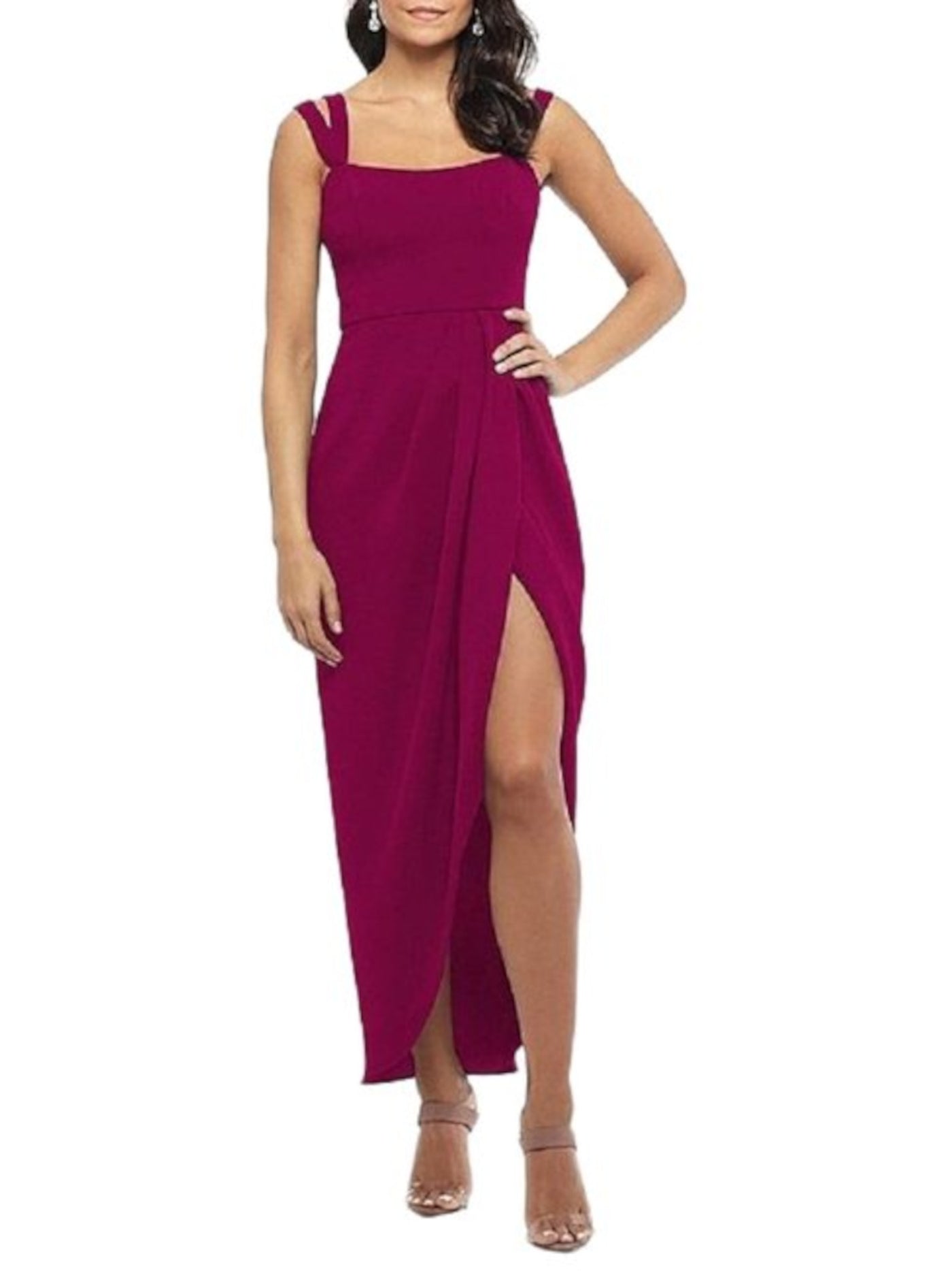 XSCAPE Womens Burgundy Spaghetti Strap Scoop Neck Full-Length Formal Hi-Lo Dress 8