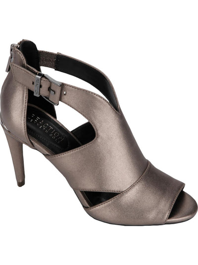 KENNETH COLE Womens Gray Cutouts At Sides Adjustable Strap Comfort Kick 85 Peep Toe Stiletto Zip-Up Dress Sandals 8.5 M