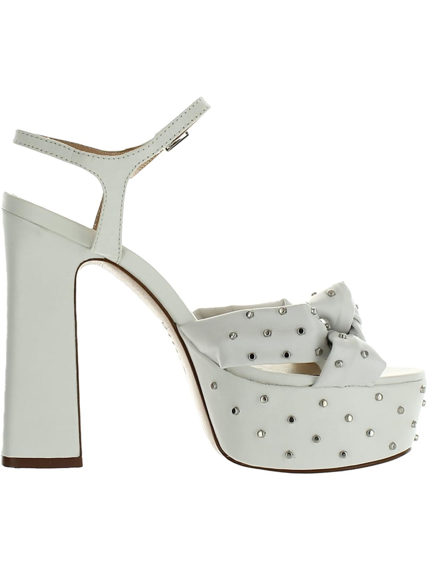 SCHUTZ Womens White 1-1/2" Platform Padded Knotted Ankle Strap Studded Bethina Almond Toe Block Heel Buckle Heeled Sandal 8.5 B