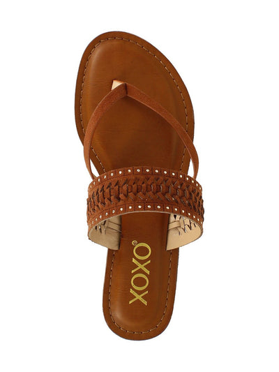 XOXO Womens Brown Woven Robby Round Toe Slip On Thong Sandals Shoes 5.5