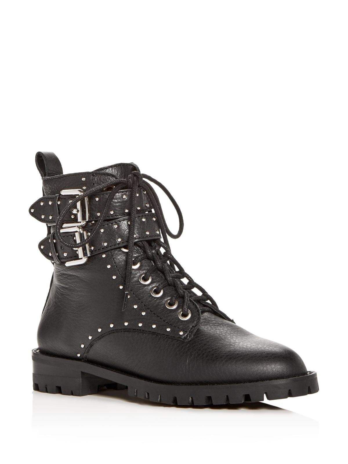 REBECCA MINKOFF Womens Black Lace Up Lug Sole Studded Buckle Accent Jaiden Round Toe Wedge Zip-Up Leather Booties 10 M