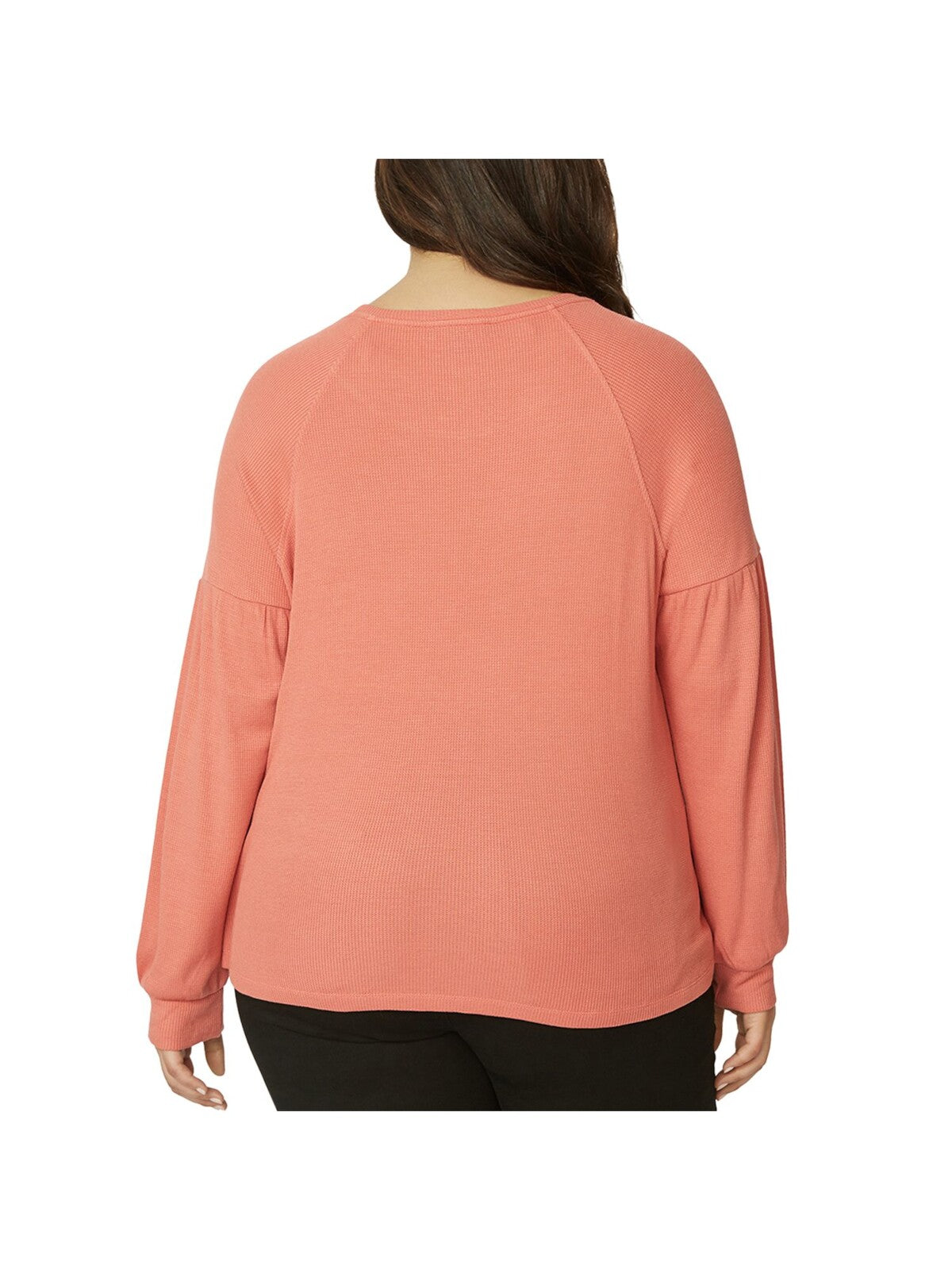 SANCTUARY Womens Coral Stretch Gathered Waffle Knit Long Sleeve Crew Neck T-Shirt Plus 3X