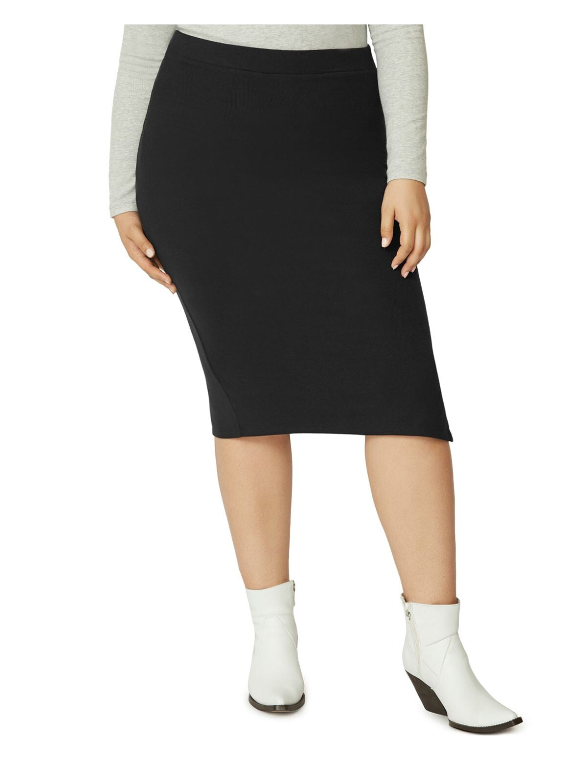 SANCTUARY Womens Stretch Ribbed Slitted Pull-on Midi Pencil Skirt