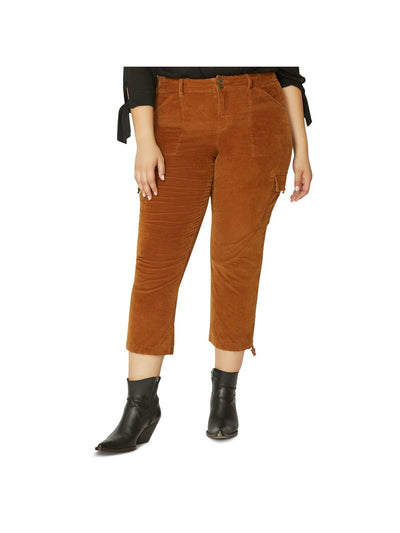 SANCTUARY Womens Brown Stretch Corduroy Pocketed Two-button Closure Cargo Cropped Pants Plus 18W