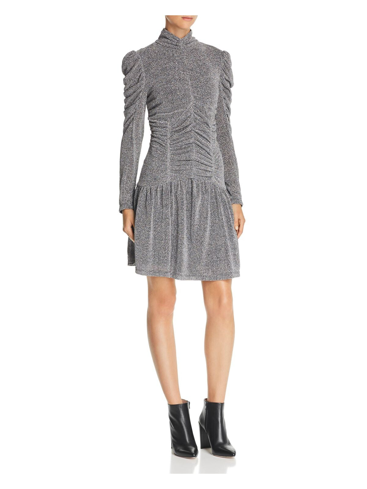 REBECCA TAYLOR Womens Silver Ruched Jersey Long Sleeve Above The Knee Dress XS