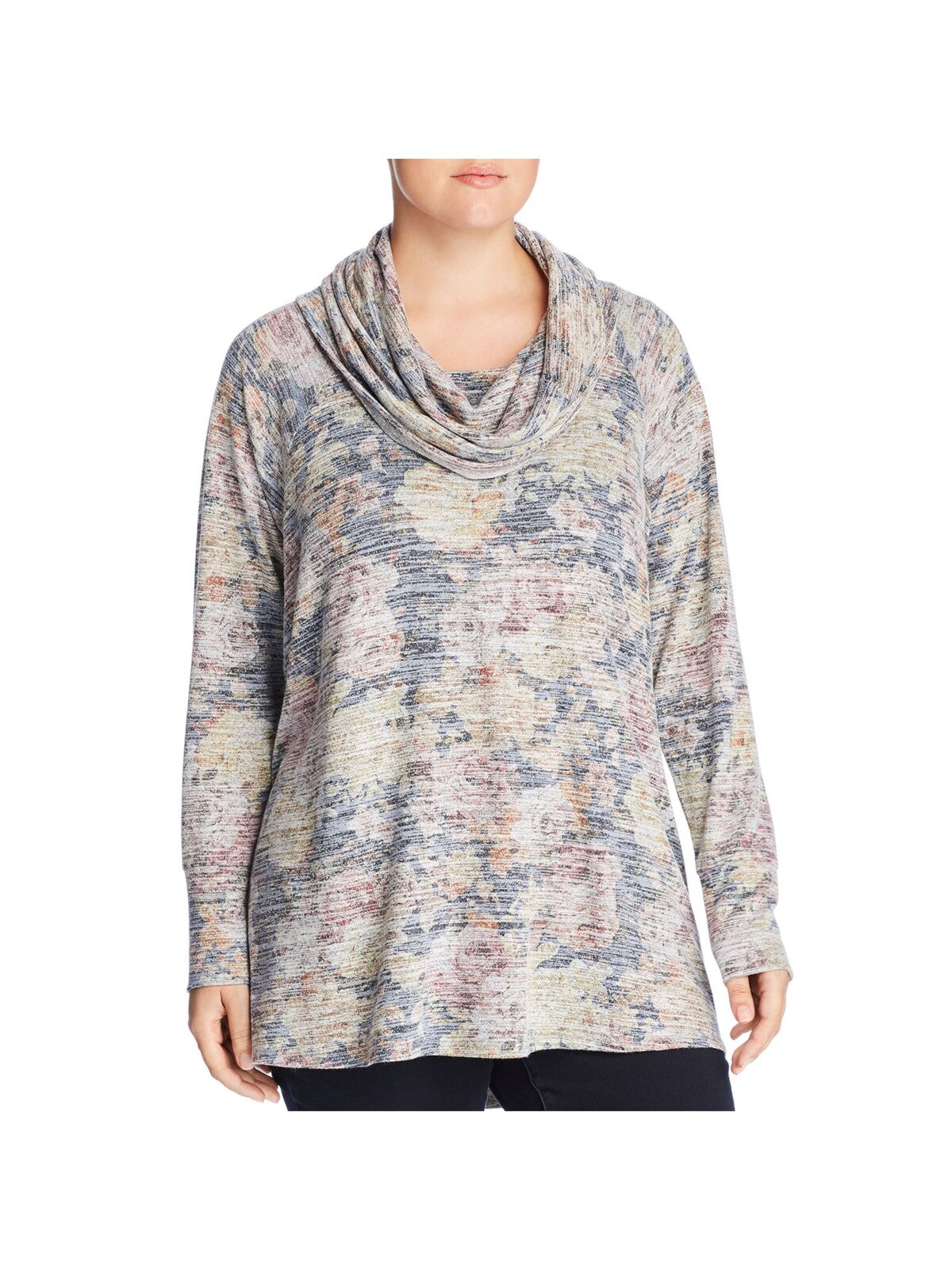 CUPIO BLUSH Womens Gray Stretch Textured Printed Long Sleeve Cowl Neck Top Plus 3X