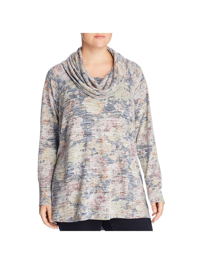 CUPIO BLUSH Womens Gray Stretch Textured Printed Long Sleeve Cowl Neck Top Plus 2X