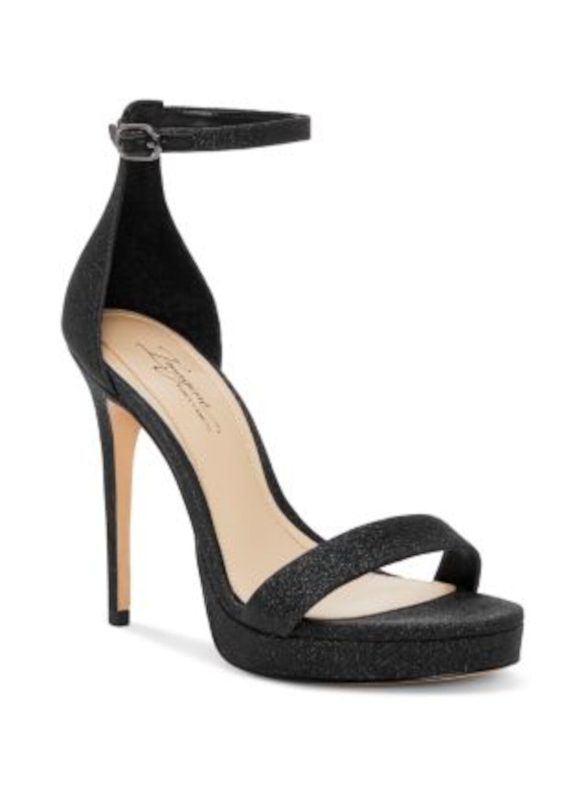 VINCE CAMUTO Womens Black 1" Platform Ankle Strap Glitter Preslyn Round Toe Stiletto Buckle Dress Sandals Shoes 9.5 M