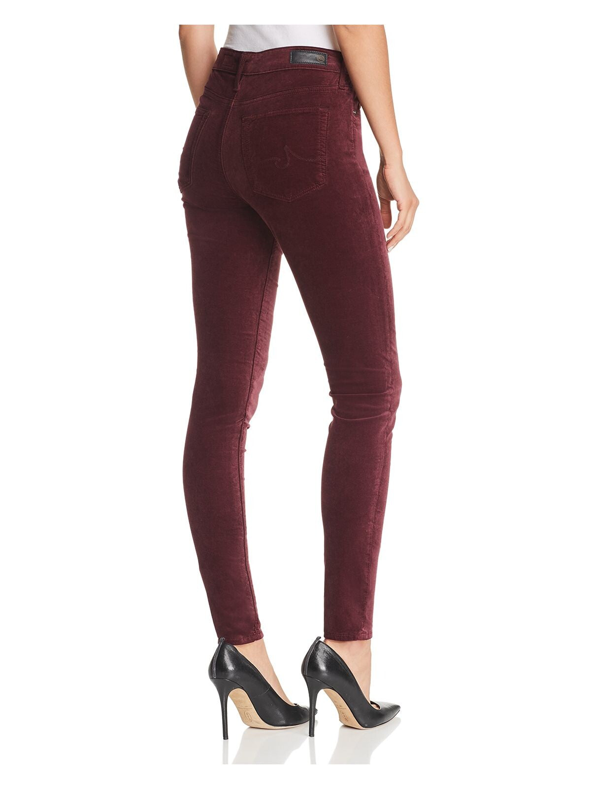 ADRIANO GOLDSCHMIED Womens Maroon Pocketed Zippered Skinny Jeans 25 R