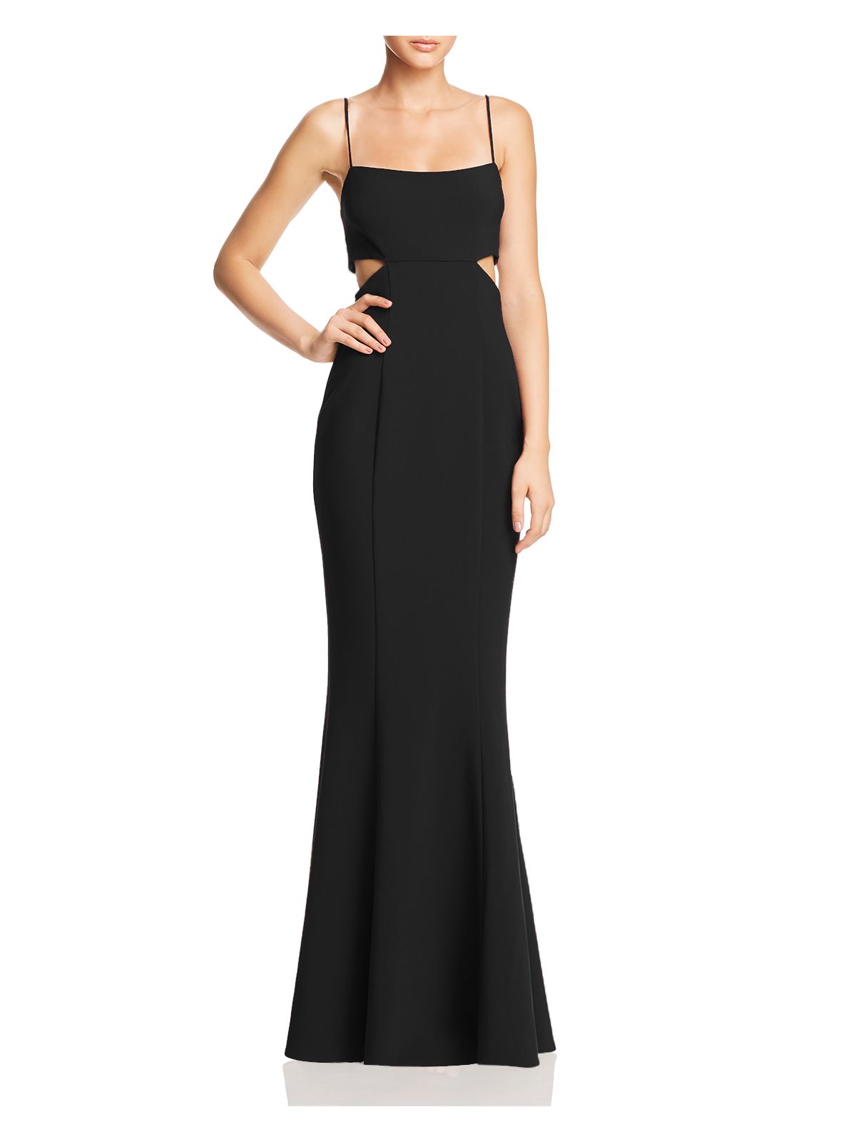 LIKELY Womens Black Cut Out Spaghetti Strap Square Neck Full-Length Formal Sheath Dress 6
