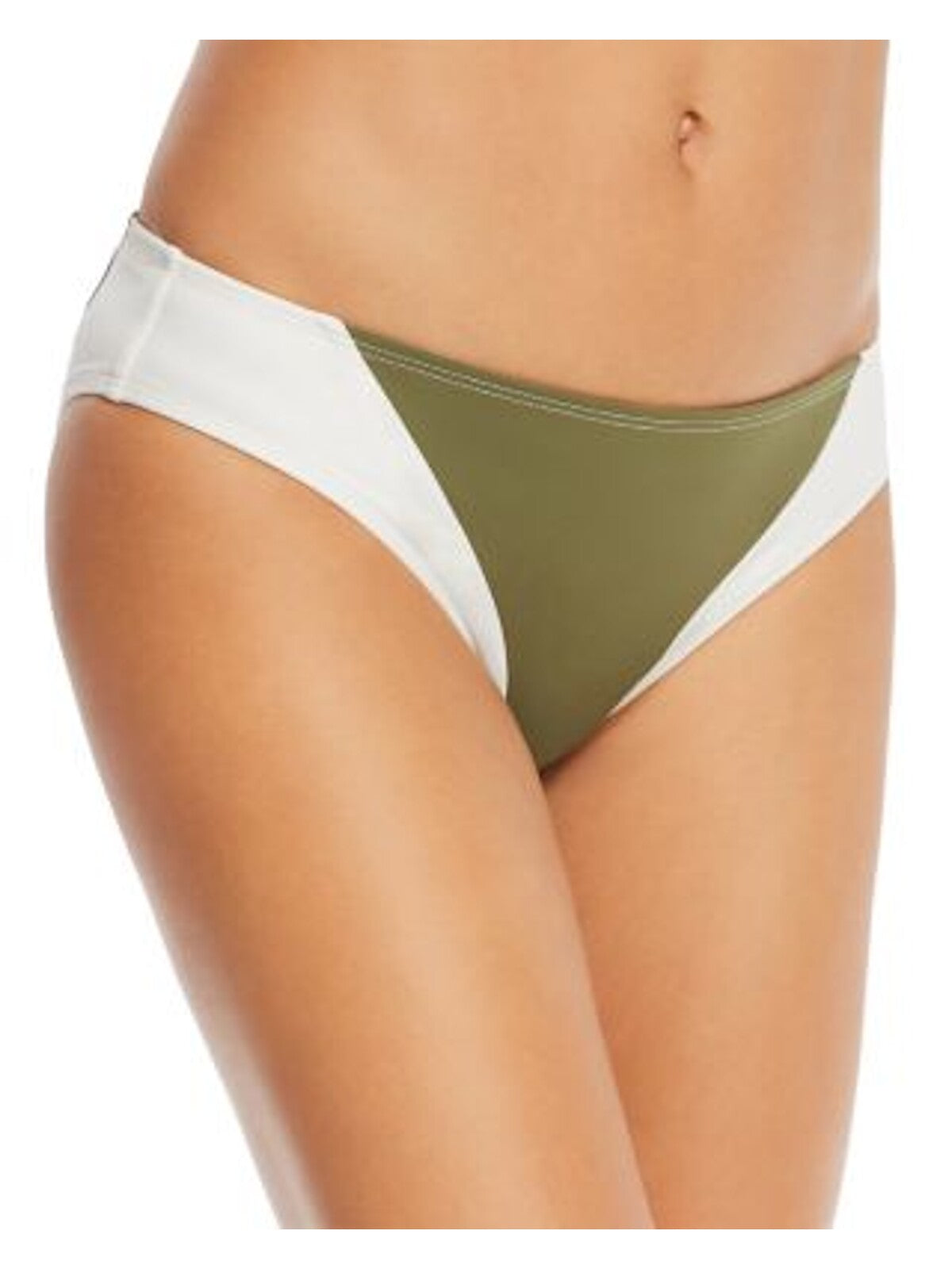 FLAGPOLE Women's Olive Multi Color Color Block Hipster Swimwear Bottom L