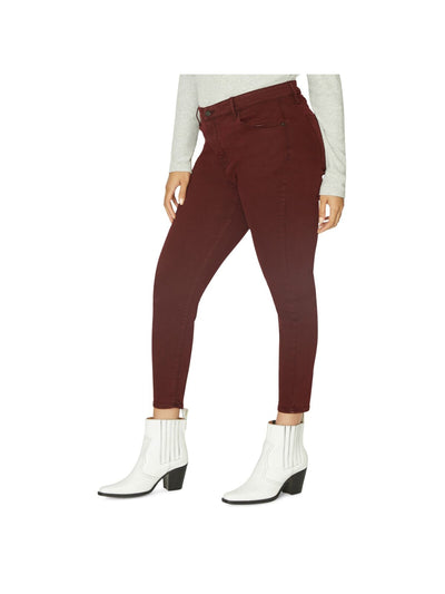 SANCTUARY DENIM Womens Burgundy Zippered Pocketed Ankle Skinny High Waist Jeans Plus 18W
