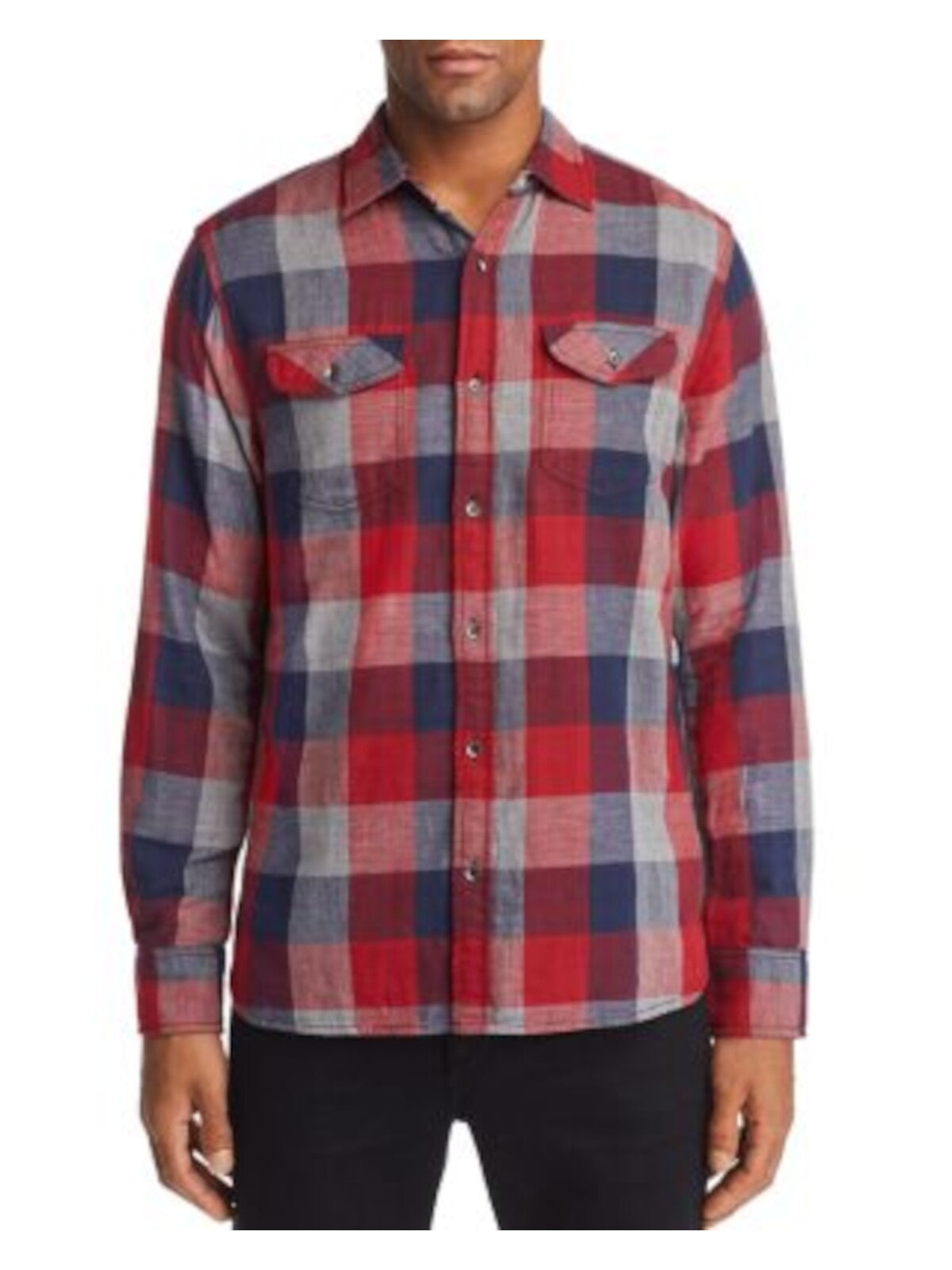 FLAG & ANTHEM Mens Double-faced Red Plaid Long Sleeve Collared Classic Fit Button Down Shirt L