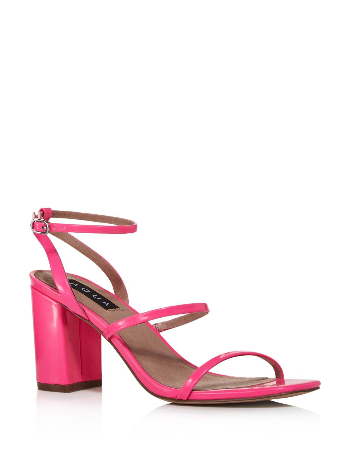 AQUA Womens Pink Ankle Strap Maika Square Toe Block Heel Buckle Dress Sandals Shoes 7.5 M