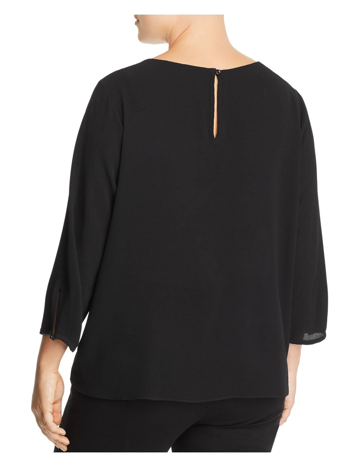 STATUS by Chenault Womens Black Long Sleeve Blouse Plus Size: 1X