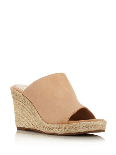 STUART WEITZMAN Womens Beige 3/4" Platform Goring Padded Comfort Marabella Almond Toe Wedge Slip On Leather Dress Sandals 9 C