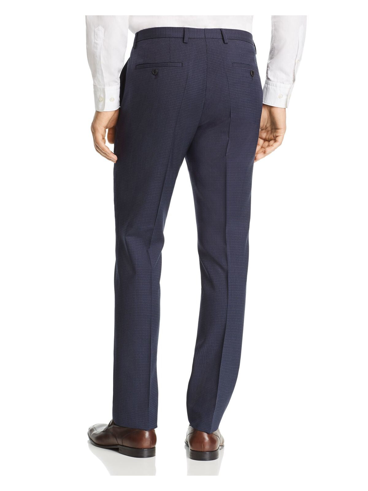 HUGO BOSS Mens Black Label Navy Flat Front, Tapered, Check Regular Fit Wool Blend Suit Separate Pants 38R