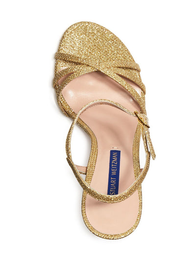 STUART WEITZMAN Womens Gold Glitter Adjustable Strap Starla Round Toe Stiletto Buckle Dress Sandals Shoes 6 M