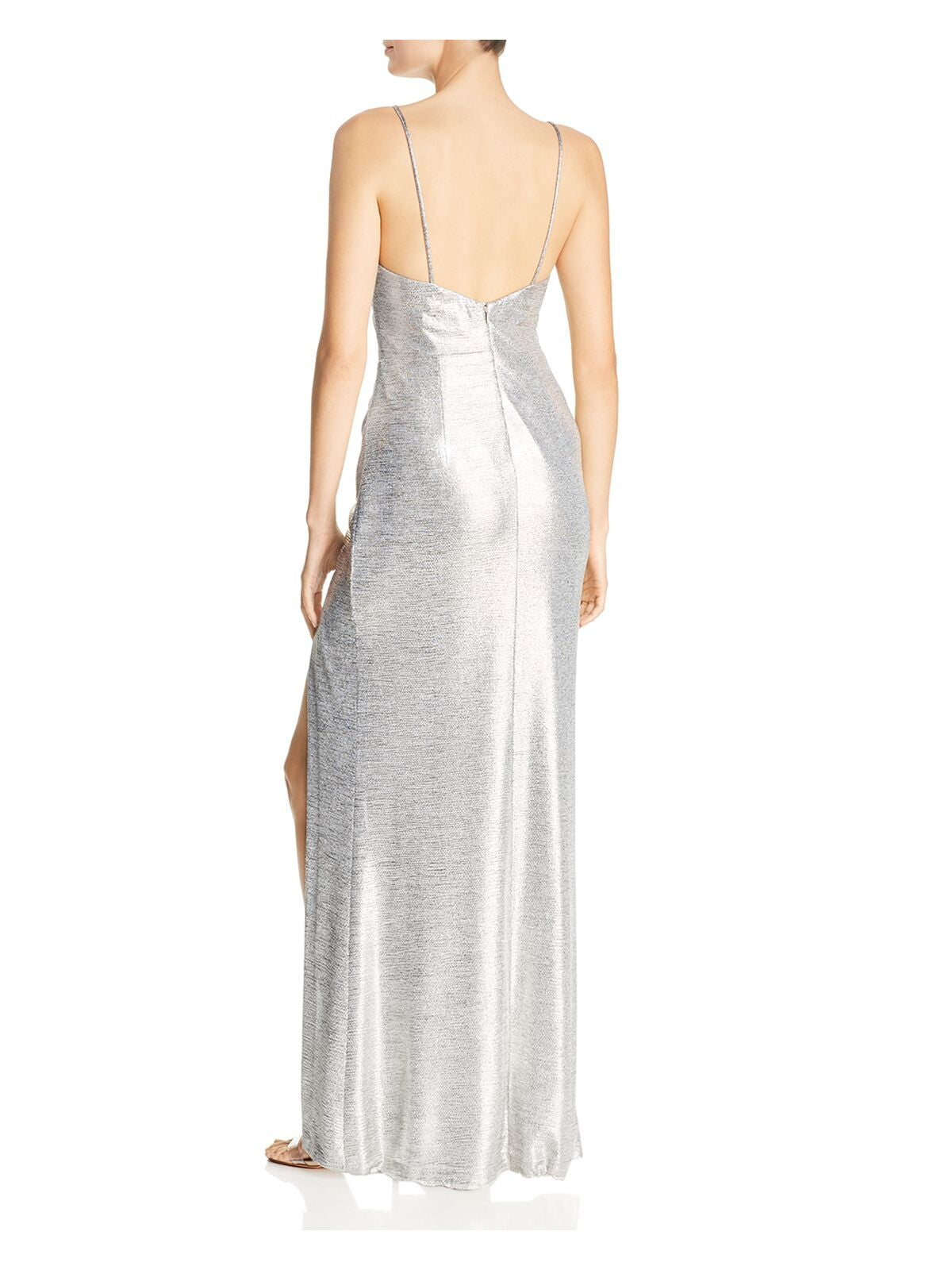 AVERY G Womens Silver Ruched Spaghetti Strap Square Neck Full-Length Evening Sheath Dress 8
