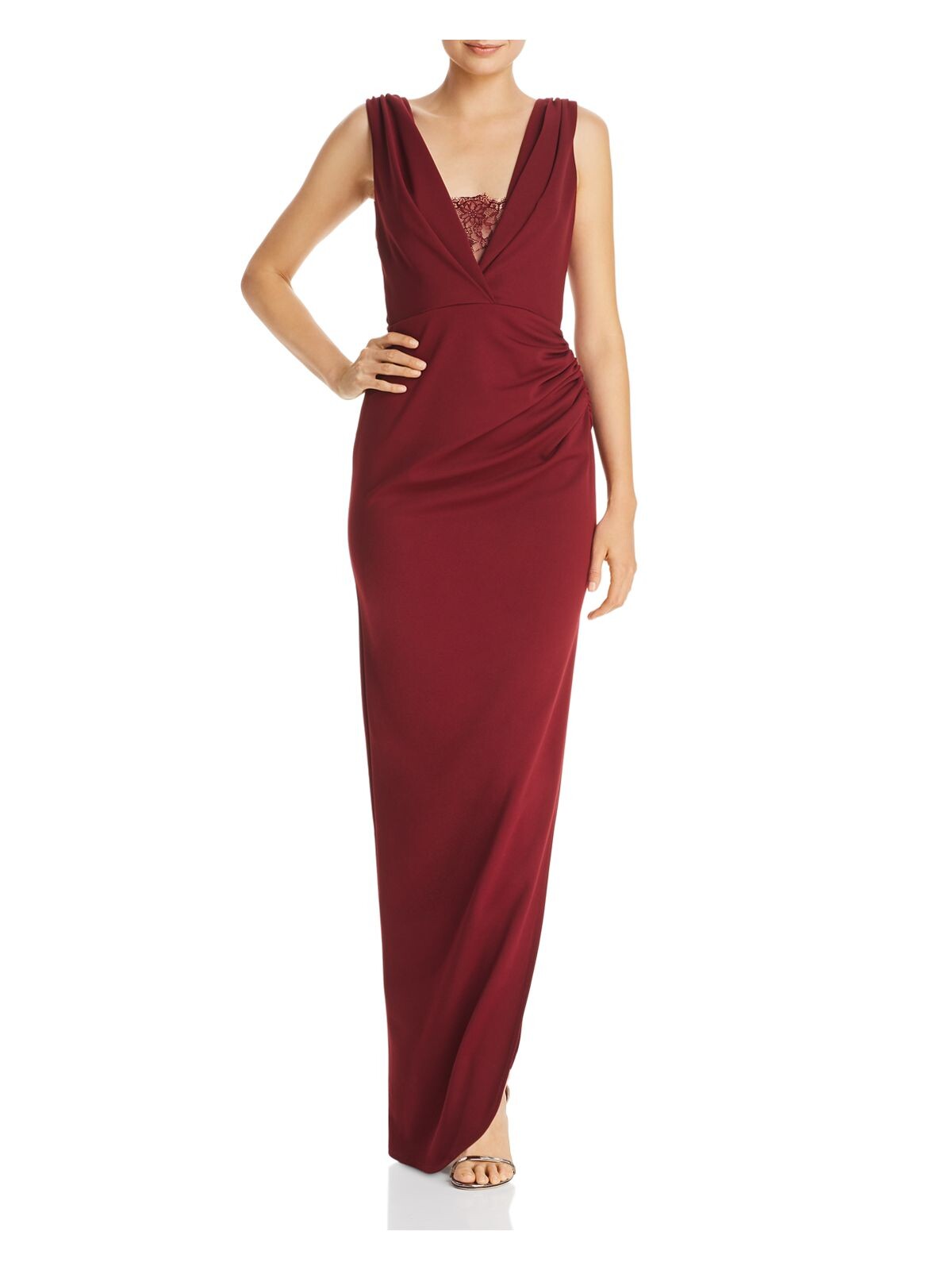 Katie May Womens Maroon Slitted Sleeveless V Neck Full-Length Formal Dress 14