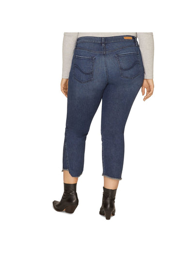 SANCTUARY Womens Blue Zippered Pocketed Modern Fit  Straight-leg Cropped Jeans Plus 16W