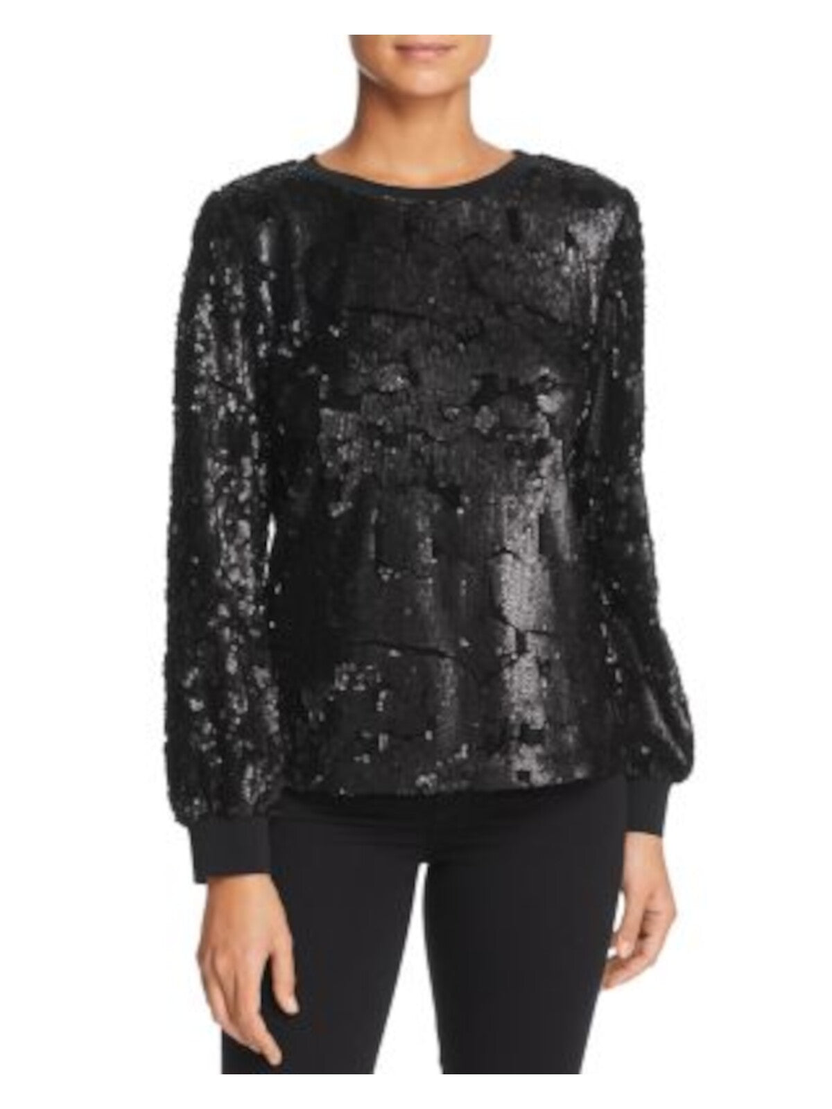 LE GALI Womens Black Long Sleeve Round Neck Cocktail Blouse L