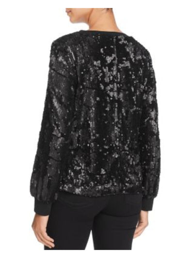 LE GALI Womens Black Long Sleeve Round Neck Cocktail Blouse L