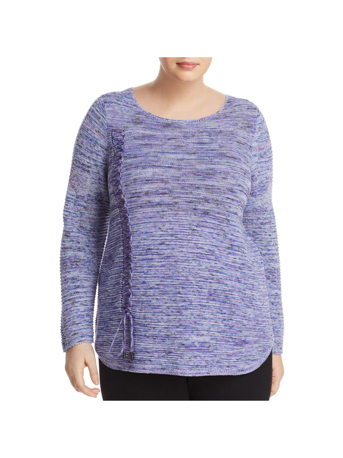 NIC+ZOE Womens Long Sleeve Lace-up Curved Hem Crew Neck Wear To Work Sweater