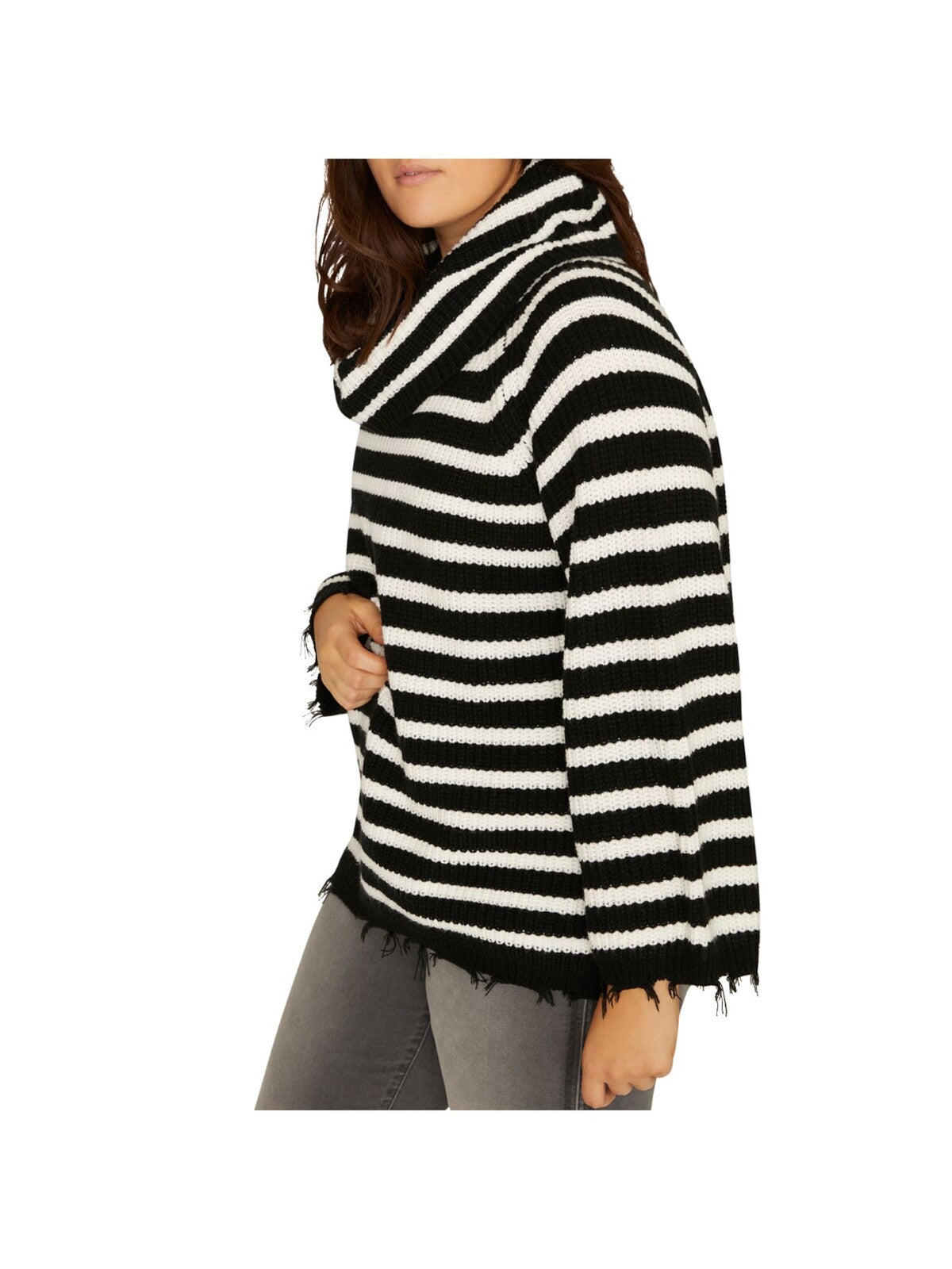 SANCTUARY Womens Black Striped Long Sleeve Cowl Neck Sweater Plus 2X